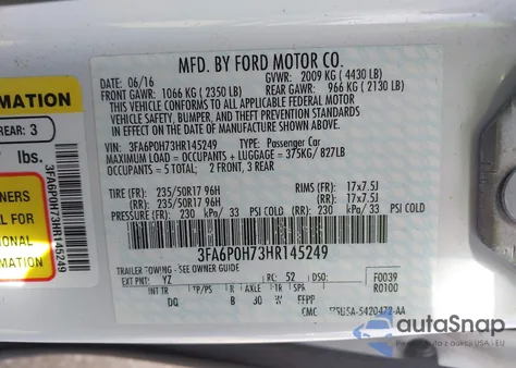 2017 Ford Fusion Se from USA, damaged, VIN 3FA6P0H73HR145249